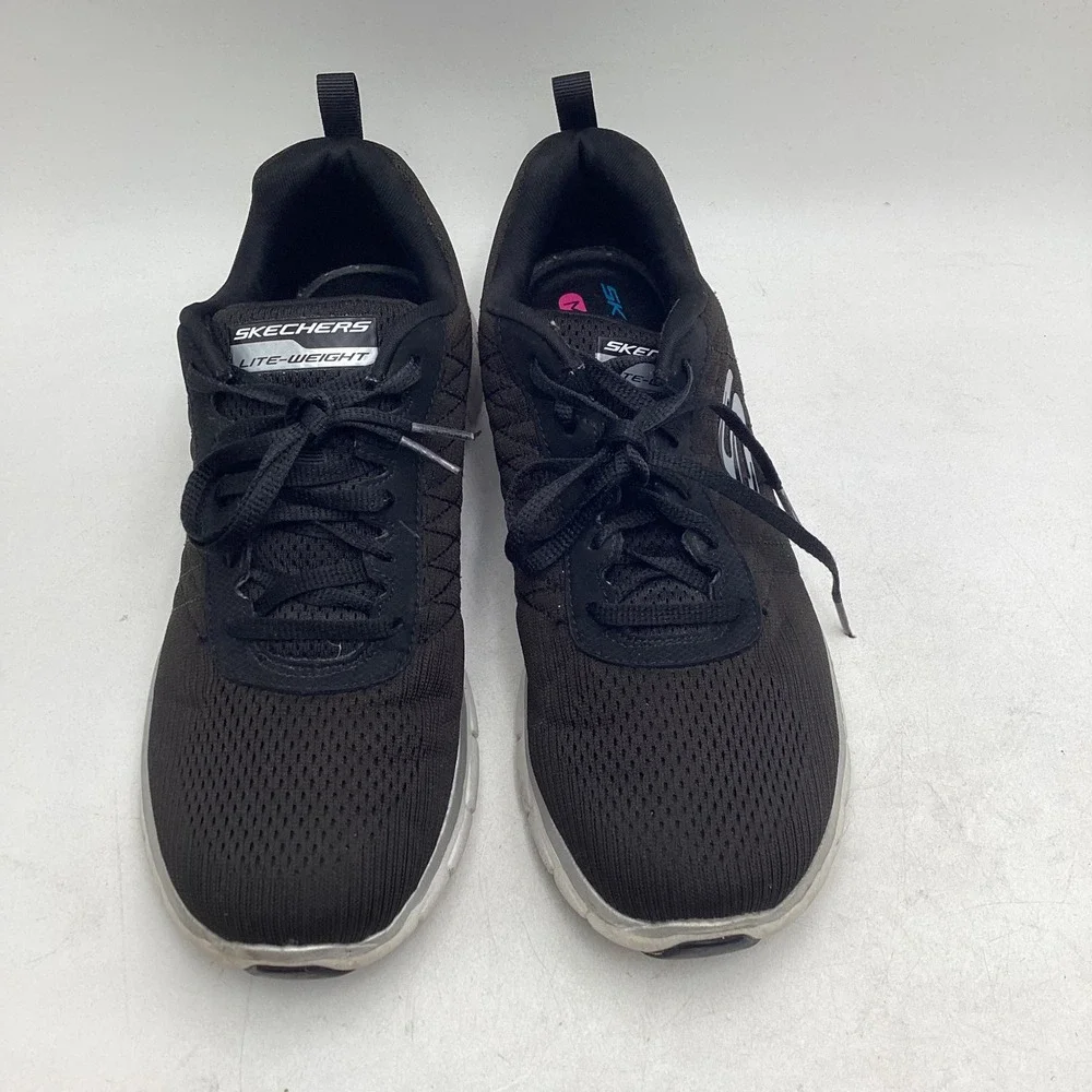 Skechers Lite-Weight Dual-Lite Black Sneakers Womens 8.5 Wide Memory‎ Foam